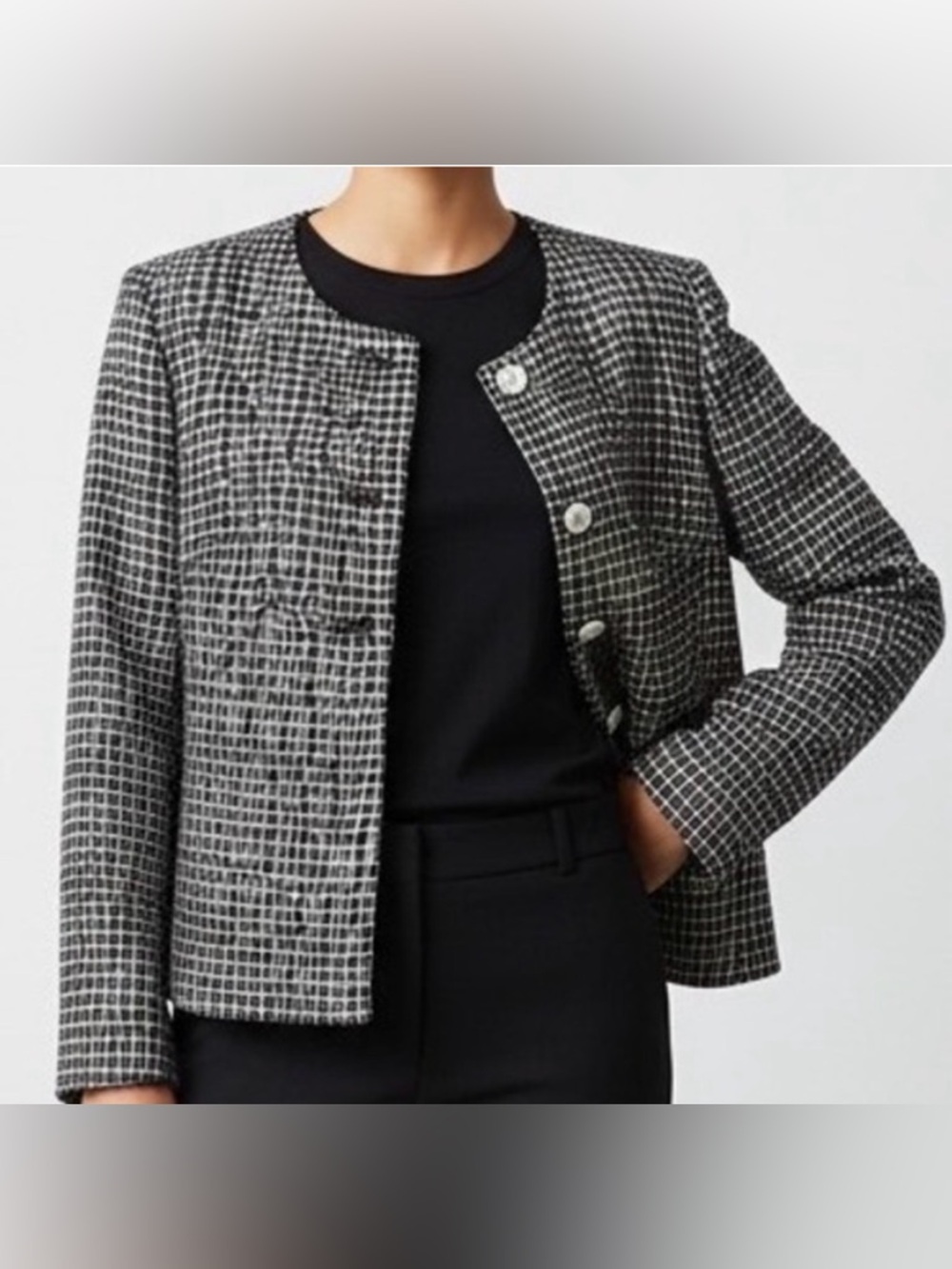🖤 Talbots Silk Wool Jacket Size 16 XL Black White Gray 🖤 Career Wear - Picture 2 of 7